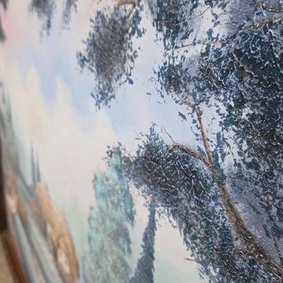 *LOCAL ONLY* - Vintage Ferrante Landscape Painting Framed Cottage Bridge 51x42 Wall Art