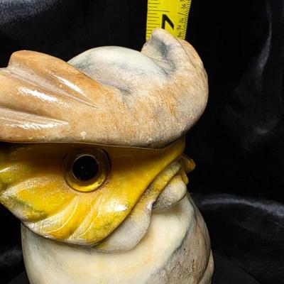 Vintage Hand-Carved Italian Alabaster Owl Figurine with Glass Eyes | Mid-Century Stone Sculpture