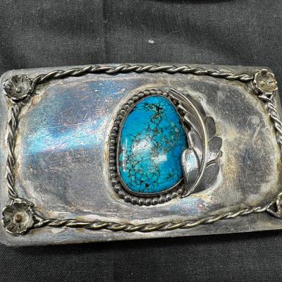 Silver metal and stone Western belt buckles