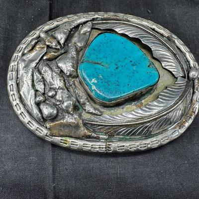 Silver metal and stone Western belt buckles