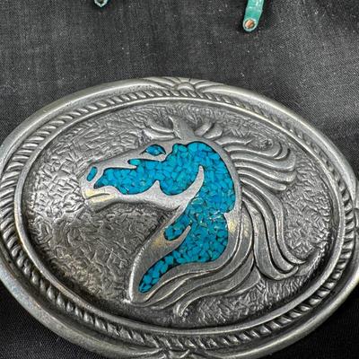 Silver metal and stone Western belt buckles