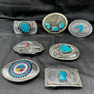 Silver metal and stone Western belt buckles