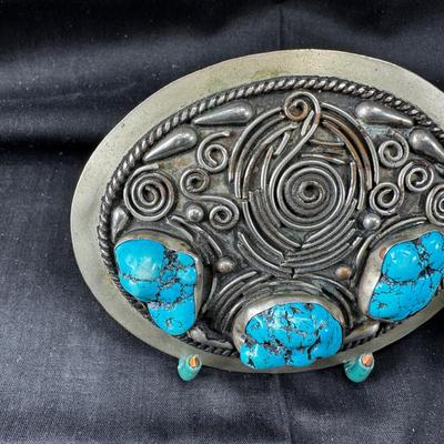Silver metal and stone Western belt buckles