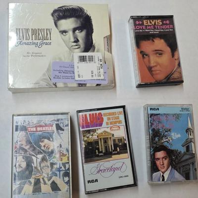 Vintage Elvis Presley & The Beatles Collection — Sealed Elvis “Amazing Grace” 2-CD Set with Classic Cassette Albums