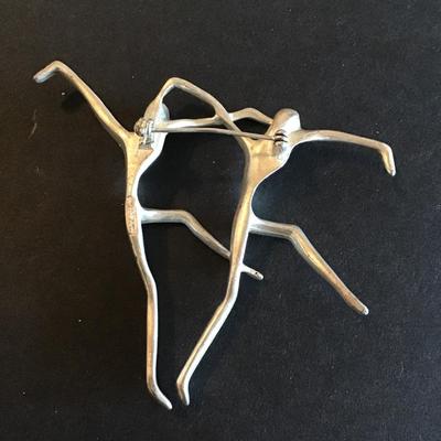 Rare vintage AJC signed sterling silver abstract modernist figual dancers brooch