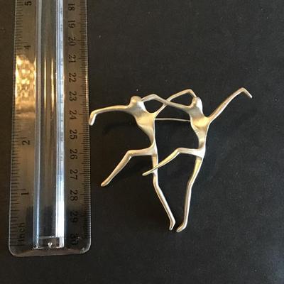 Rare vintage AJC signed sterling silver abstract modernist figual dancers brooch