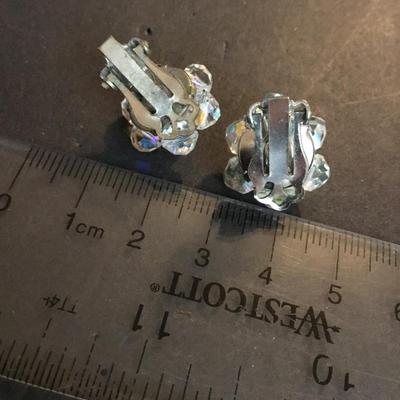 Vintage Aurora Borealis crystal flower clip on earrings