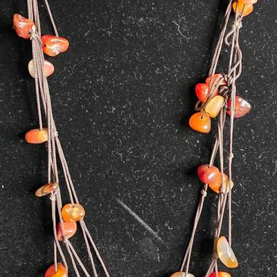 Vintage Multi-Strand Carnelian Nugget Necklace - Hand-Knotted on Waxed Linen Cord