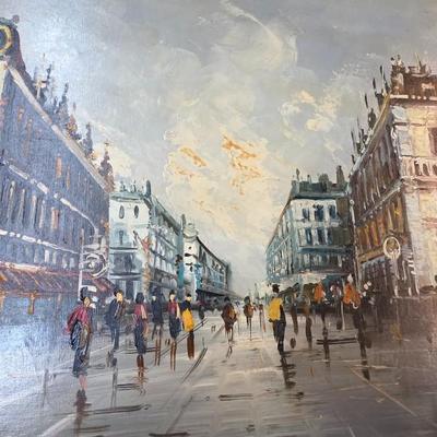 Large Original Paris Street Scene Oil Painting, Signed “Tritti” – Framed European Cityscape, 56” x 32”