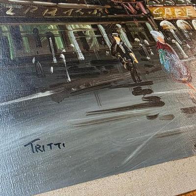 Large Original Paris Street Scene Oil Painting, Signed “Tritti” – Framed European Cityscape, 56” x 32”