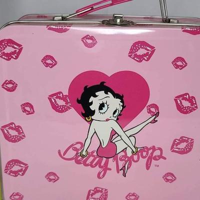 Betty Boop Pink Metal Carry Case with Heart & Kiss Print Design