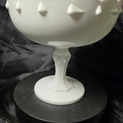 Indiana Glass Teardrop Milk Glass Pedestal Compote Bowl – Vintage Scalloped Centerpiece
