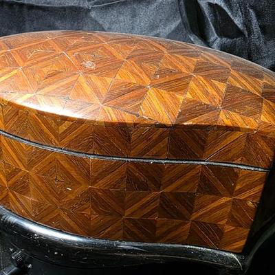 Vintage Italian Marquetry Wood Inlay Jewelry Box – Red Velvet Interior, Sorrento Craft