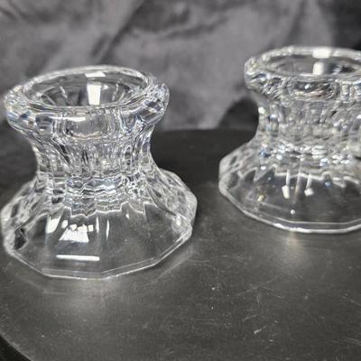 Pair of Vintage Clear Pressed Glass Faceted Candle Holders – Heavy Crystal-Style Glow