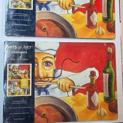 Will Rafuse Chef Art Placemats Set of 2 Cork Backed Gifts of Art New