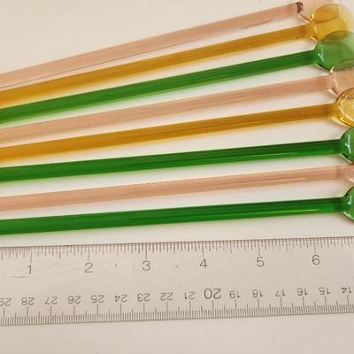 Sale Photo Thumbnail #337: This lot is for a Set of 8 Glass Cocktail Stirrers.  This colorful set contains stirrers in green, pink and orange. Great for so many purposes - especially stirring that 5PM cocktail.
