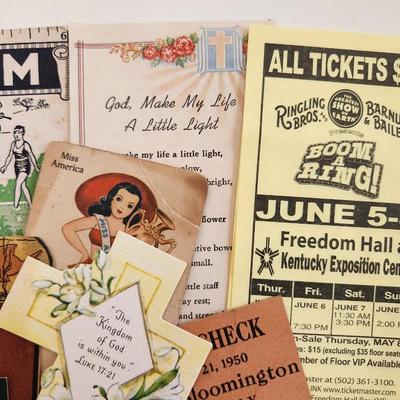 Sale Photo Thumbnail #353: This lot is for Lots of Paper Ephemera.  This grouping is chock full of interesting 'snip-its' of the past.  From old wager tickets to coupons for circus discounts, plus old advertising, stamps and a vintage mileage calculator.  Where you gonna find it.