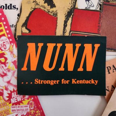 Sale Photo Thumbnail #360: This lot is for Lots of Paper Ephemera.  This grouping is chock full of interesting 'snip-its' of the past.  From old wager tickets to coupons for circus discounts, plus old advertising, stamps and a vintage mileage calculator.  Where you gonna find it.