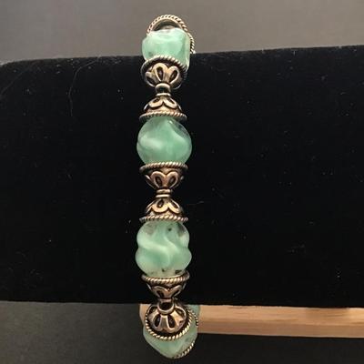 Beautiful turquoise, mint, or sea green glass beaded toggle bracelet