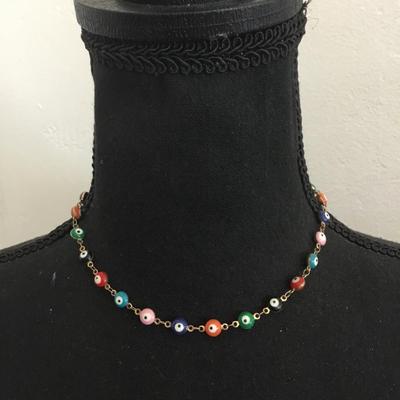 Vintage glass evil eye bead necklace
