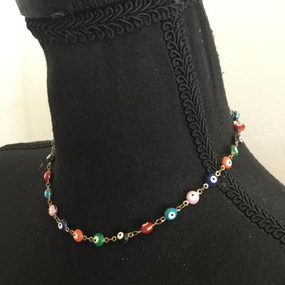 Vintage glass evil eye bead necklace