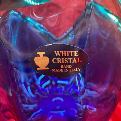 Sale Photo Thumbnail #315: Made in Italy
Cobalt Blue with green crest edge
Murano style art glass 
Excellent condition 
7.25 inches by 9.25 inches wide