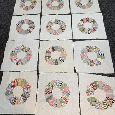 Sale Photo Thumbnail #347: Each square is 18" x 18", `12 squares
Muslin flour sack base, feed sack fabrics, hand pieced