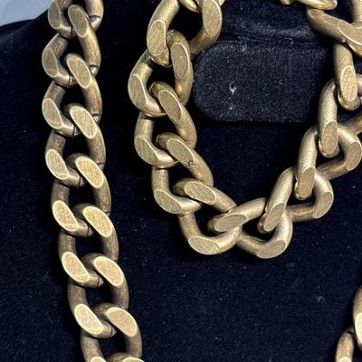 French Kande brassy metal chain necklace & bracelet