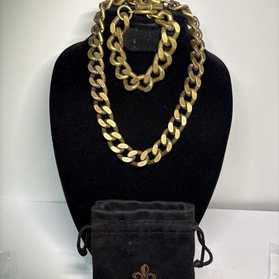 French Kande brassy metal chain necklace & bracelet