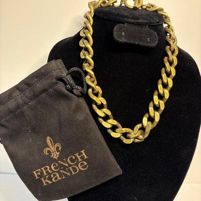 French Kande brassy metal chain necklace & bracelet