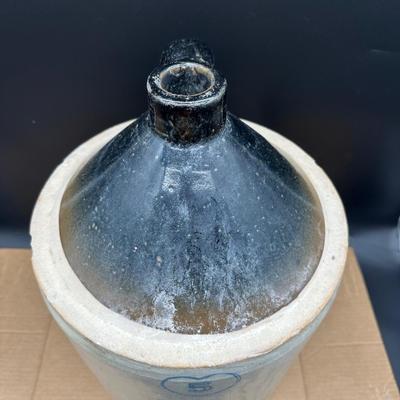 Antique 5 Gallon Stoneware Crock w/ Albany Slip Lid – Heart “5” Mark – Moonshine Jug