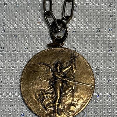 Heavy brass medallion necklace