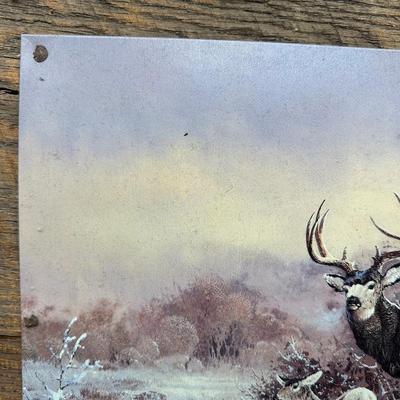 Rustic Deer Tin Art – Ted Blaylock (1988) Signed Tin Panel – Barn Wood & Barbed Wire Frame