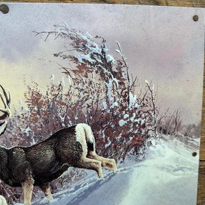 Rustic Deer Tin Art – Ted Blaylock (1988) Signed Tin Panel – Barn Wood & Barbed Wire Frame