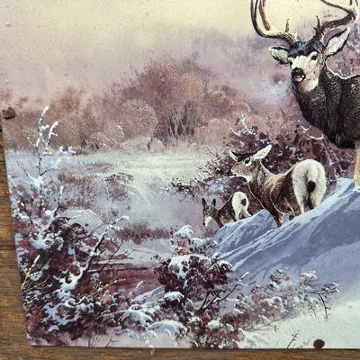 Rustic Deer Tin Art – Ted Blaylock (1988) Signed Tin Panel – Barn Wood & Barbed Wire Frame