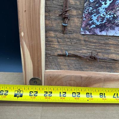 Rustic Deer Tin Art – Ted Blaylock (1988) Signed Tin Panel – Barn Wood & Barbed Wire Frame