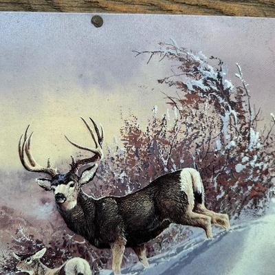 Rustic Deer Tin Art – Ted Blaylock (1988) Signed Tin Panel – Barn Wood & Barbed Wire Frame
