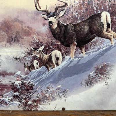 Rustic Deer Tin Art – Ted Blaylock (1988) Signed Tin Panel – Barn Wood & Barbed Wire Frame