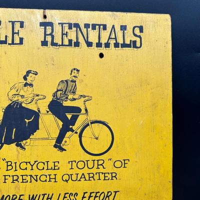 Vintage “Bicycle Rentals” Hand-Painted Wooden Sign – French Quarter New Orleans