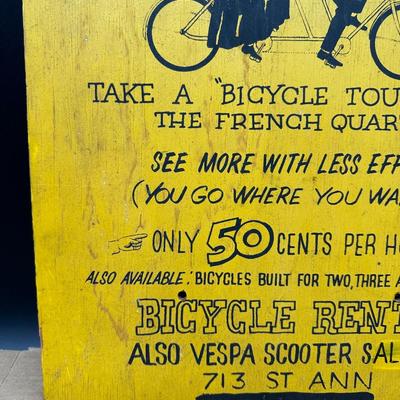Vintage “Bicycle Rentals” Hand-Painted Wooden Sign – French Quarter New Orleans