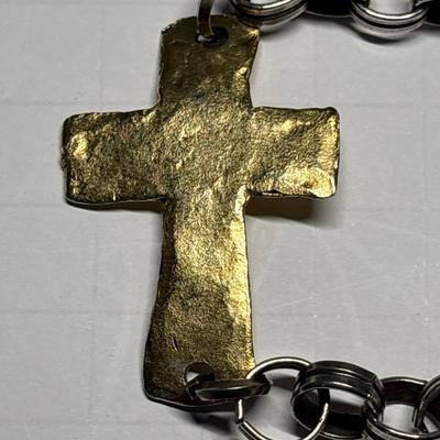 Hammered metal cross bracelet
