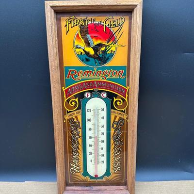 Vintage Remington Arms & Ammunition Framed Thermometer – “First in the Field” – Works