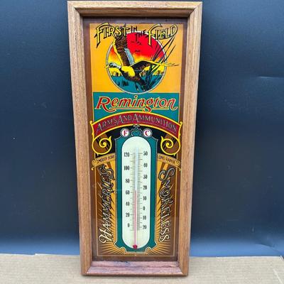 Vintage Remington Arms & Ammunition Framed Thermometer – “First in the Field” – Works
