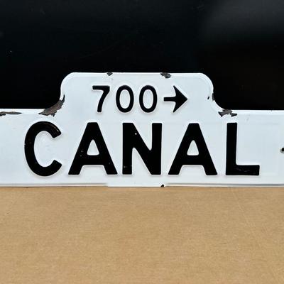 Vintage Canal Street Porcelain Street Sign – “700 → CANAL” – New Orleans