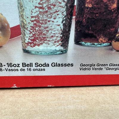 Vintage Coca-Cola Brand Drinkware – 16 Bell Soda Glasses – Georgia Green – NOS