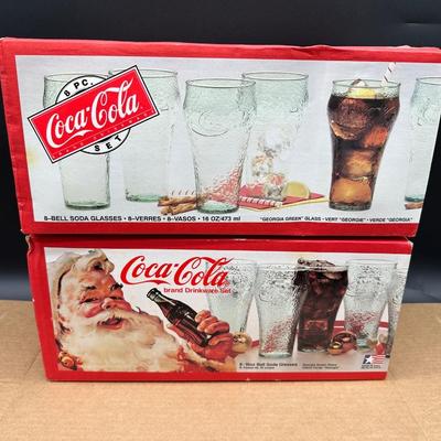 Vintage Coca-Cola Brand Drinkware – 16 Bell Soda Glasses – Georgia Green – NOS