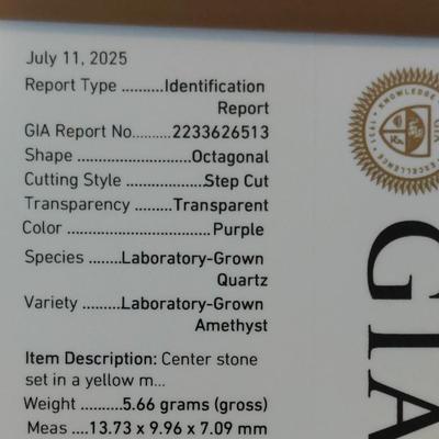 GIA CERTIFIED LAB GROWN AMETHYST RING