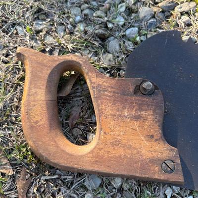 Antique 2-Man Crosscut Logging Saw – Original Wooden Handles – Maker’s Medallion