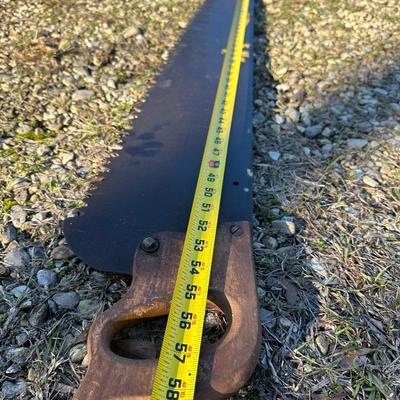 Antique 2-Man Crosscut Logging Saw – Original Wooden Handles – Maker’s Medallion