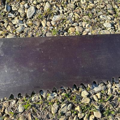 Antique 2-Man Crosscut Logging Saw – Original Wooden Handles – Maker’s Medallion